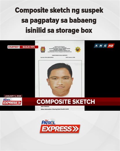 Composite sketch ng suspek sa pagpatay sa babaeng isinilid sa storage box #TVPatrolExpress | ABS CBN Integrated News & Current Affairs