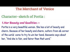 Character-sketch of Portia ~ Portia Character-sketch in Merchant of Venice ~ Important long Question