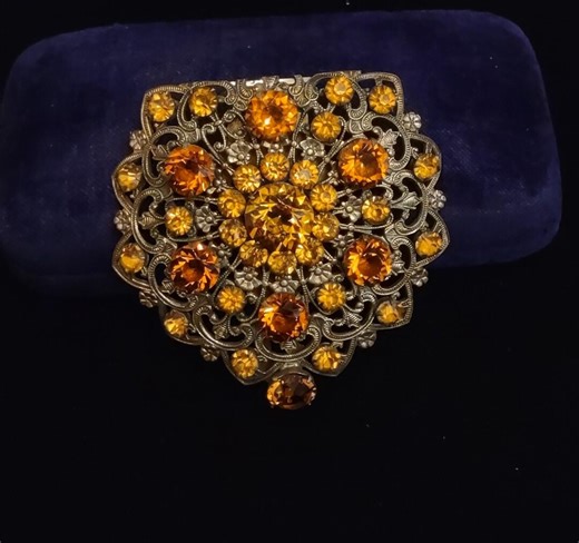 1930's Czech Filigree Dress Clip With Orange & Topaz Stones - Etsy