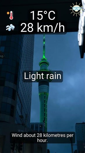 Auckland: Today’s highlights → Light rain, 15°C, wind 28 km/h