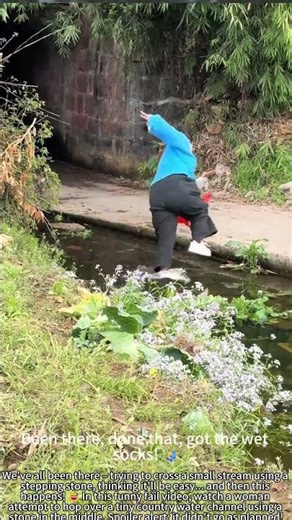 Woman Fails Crossing Stream – Slippery Stone Fail! 😂
