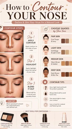 Nose Contouring Made Easy! with these simple contouring techniques. #makeupeducation #nosecontour
