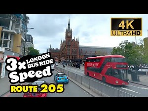 LONDON BUS RIDE 3x Speed, 205, Bow Church to Paddington, Tour in Diorama-like London, 4K.