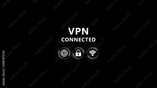 V P N connected animation with globe lock and wifi symbols on black background for tech and cybersecurity concepts
