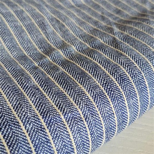 Striped Herringbone Linen Fabric: Indigo Beige Yarn-dyed, Extra Wide - Etsy Australia