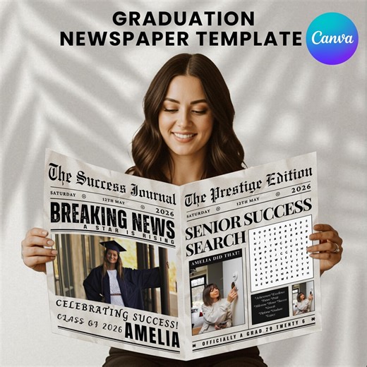Graduation Newspaper Announcement Template, Editable Canva Senior Graduate, Bouquet Wrap (Digital Download)
