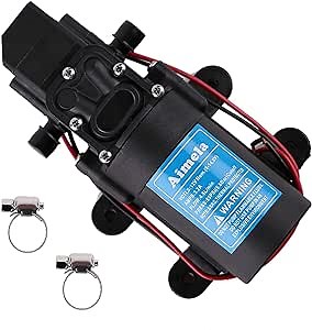 12V DC Fresh Water Pump with 2 Hose Clamps,Self Priming Sprayer Pump with Pressure Switch,12 Volt High Pressure Pump Diaphragms,4.5 L/Min 1.2 GPM 85 PSI Adjustable for Spray,Marine,Lawn