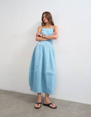Topshop denim barrel maxi dress in bleach | ASOS