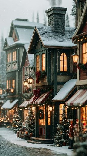 Snowy Christmas Village Ambience, Cozy Winter Street, Warm Lights & Peaceful Holiday Calm