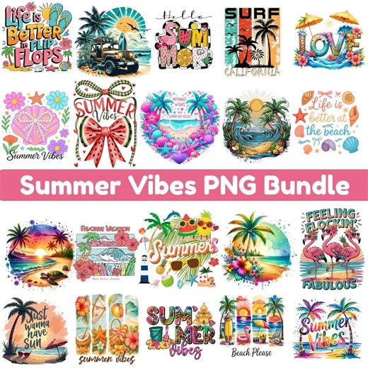 Retro Summer PNG Bundle, Beach Vibes Sublimation Designs (digital Download) - Etsy