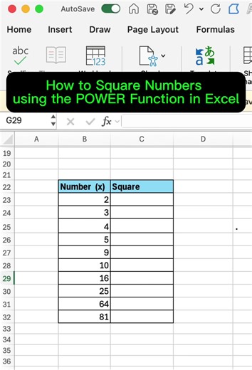 How to Square Numbers using the POWER Function in Excel #excel #exceltips #exceltricks #exceltutorial #msexcel