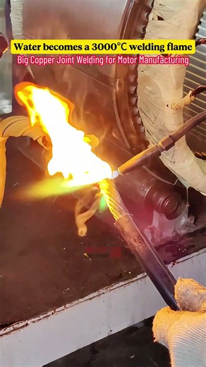 Water becomes 3000℃ welding flame，copper joint for motor manufacturing #hydrogen #welding #factory