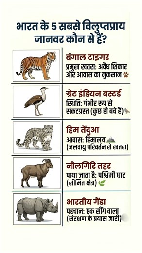 भारत के 5 सबसे विलुप्तप्राय जानवर कौन से हैं | 5 Most Endangered Animals in India. #shorts #gk
