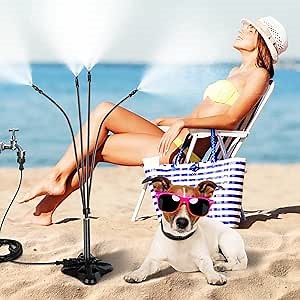Misters for Outside Patio, Upgrade Stand Misting System - Portable Water Mister Fans for Cooling Outdoor - 26.2FT (8M) Misting Line & 6 Mist Nozzles for BBQ Kids Party Yard Garden Sprinklers
