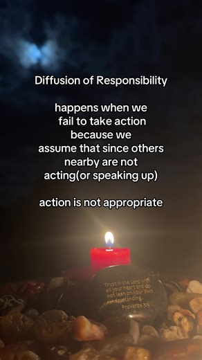 This is also known as the bystander effect. When people in a group don’t step up to help or take action because They assume, “Someone else will do it, if it needs done” so often no one does anything. This makes people feel less responsible. It can happen in emergencies when someone needs help, it’s happened to me countless times at work when I call out wrong, or unsafe practices at work… happened at church a lot too… people don’t want responsibility and shun it, we refuse to try our best because