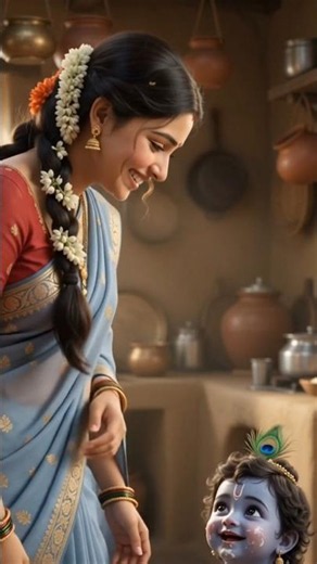 ​Caught Red-Handed: The Little Butter Thief! 🍯👶Look at that innocent face! 🥹✨ cute little krishna