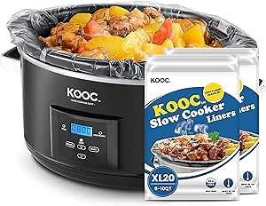 KOOC Slow Cooker Liners 14"x22" 20 Count Extra Large Size Disposable Pot Liners Cooking Bags Fit 6 qt to 10 qt Pot BPA Free Fresh Locking Seal Design