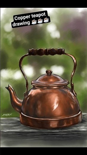 How to draw a realistic copper teapot 🫖#tea #artwork