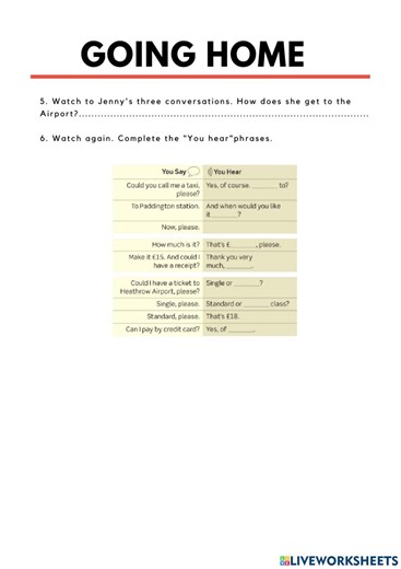 Practical English Going home worksheet