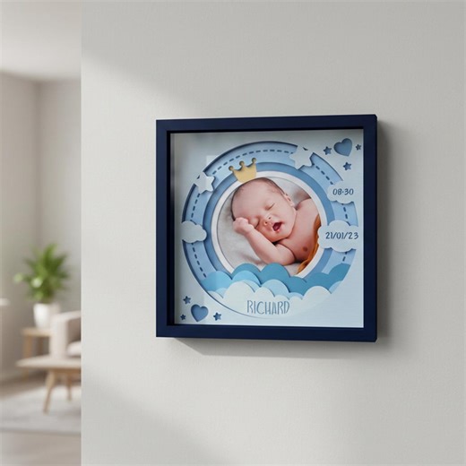 3D Baby Photo Frame Shadow Box SVG: Newborn Template, Papercut Lightbox - Etsy