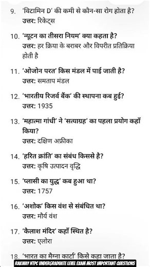 Railway NTPC undergraduate level most important questions 2026 #railwayexam#scc#exams