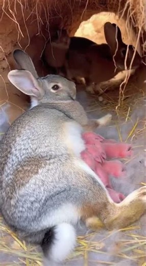 Burrow Cam: Mother Rabbit Nurses Newborn Kits; Dad Brings a Leaf