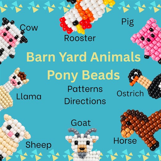 Pony Bead Patterns Farm Animals: Cow, Pig, Chicken, Rooster, Horse, Ostrich, Llama, Sheep, Goat and Duck - Etsy Australia