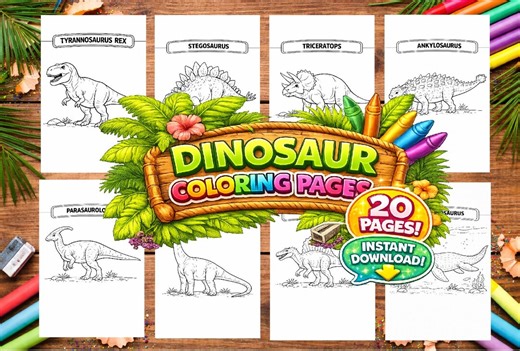 Dinosaur Coloring Pages Printable - 20 Kids Coloring Sheets in A4 & US Letter (instant Download) - Etsy