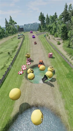 Big & Small Car vs Massive Pit water- BeamNG #beamngdrive #beamngdriveshorts #beamngexperiments