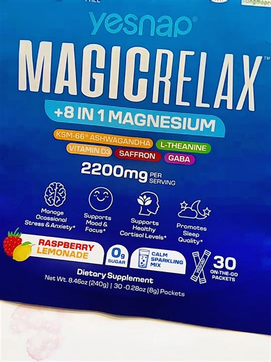 Yesnap MAGICRELAX Calming Sparking Mix with 8-in-1 Magnesium KSM-66 Ashwagandha Saffron Vitamin D3 GABA L-Theanine Supports Cortisol Balance Mood Sleep 30 Servings No Sugar Non GMO Raspberry Lemonade Flavor * Disclaimer: Discounts may differ based on your TikTok account, available coupons, and current promotions. Always refer to product listing for up-to-date offers.