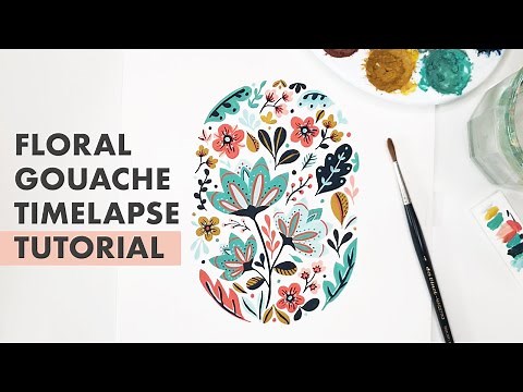 Folk Art Floral Gouache Timelapse Painting Tutorial