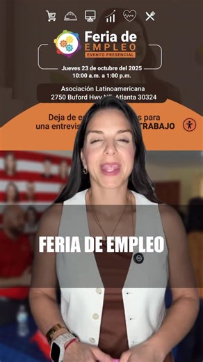 Prepara tu hoja de vida y asiste a la Feria de Empleo. Podrás conocer a los principales empleadores, explorar nuevas áreas de trabajo y aplicar directamente en el lugar, además de crear conexiones valiosas para tu futuro. 📅 Jueves 23 de octubre de 2025 | De 10:00 a.m. a 1:00 p.m. 📍 Latin American Association – 2750 Buford Hwy NE, Atlanta, GA ¡No dejes pasar esta oportunidad para acercarte al empleo que mereces! Más noticias @sosnewsusa | SOS News