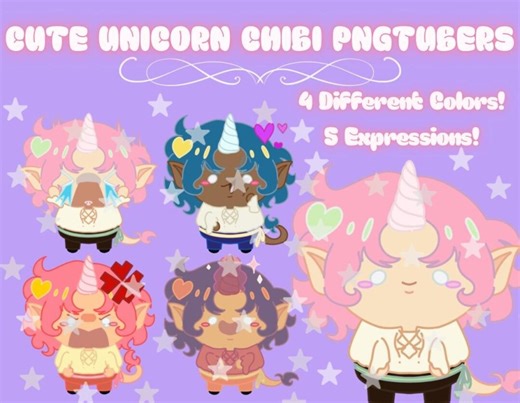 Chibi Unicorn Pngtuber | Pre-made| Veadotube | 5 Expressions | 4 Colors | Cute | Twitch | Instant Download | Kawaii | Ready to Use - Etsy