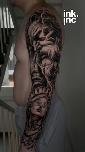 ⚡ Greek Mythology Full Arm Sleeve | Zeus & Lion Tattoo 🖤