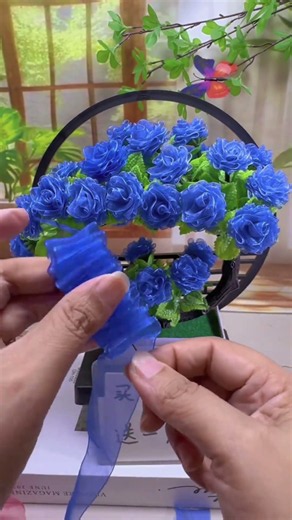 DIY blue ribbon rose flowers#handmade #handmadegifts #flowers #gift #ribbon #rose