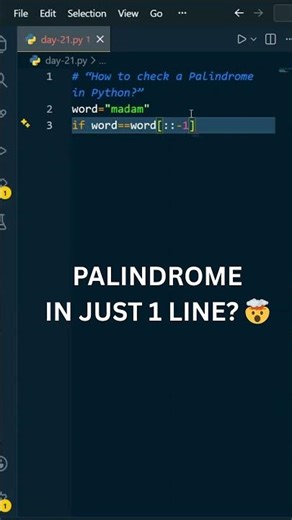 Is Your Name a Palindrome? Python Test in 1 Line 😲 | Day 21 #shorts