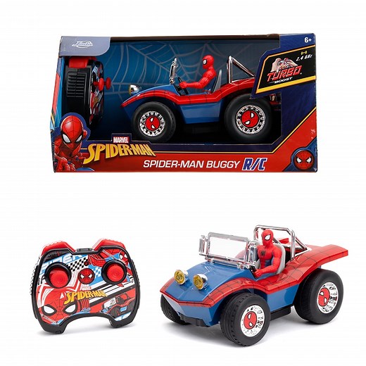 Jada Spider-Man Buggy RC with Non-Removable Spider-Man Figure – 7", Turbo Button, Full-Function Remote Control, Ages 6 , Red/Blue