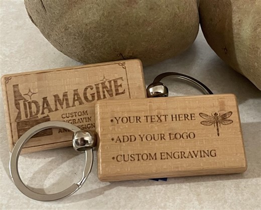 Custom Engraved Wood Keychain – Personalized Text or Logo – One or Two Sided - Etsy