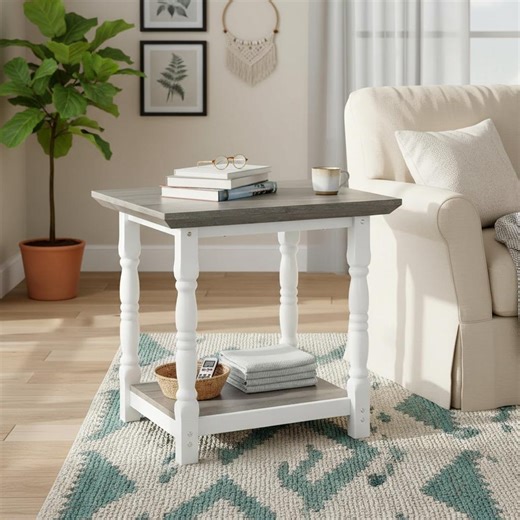 Farmhouse End Table, Square Side Table With Lower Shelf, Minimal Decor - Etsy