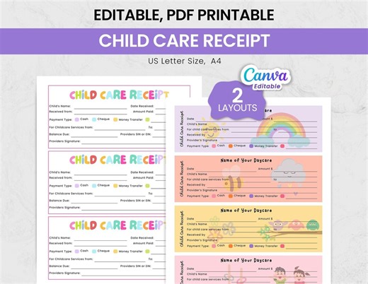 Daycare Receipt, Childcare Invoice, Printable Receipt for Child Care Services, Nanny Receipt, Home Daycare Receipt | Babysitter Preschool - Etsy