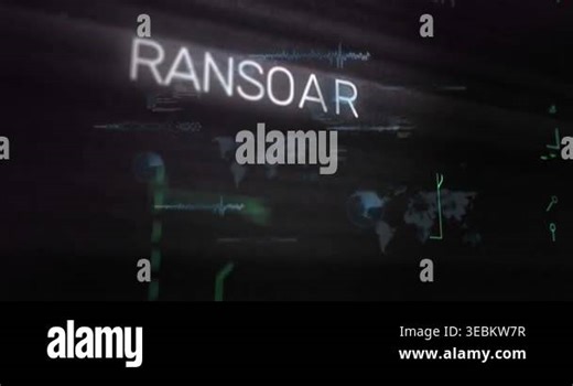 Letters appearing starting RANSOMWARE flashing neon rotating circuits overlaying showing alert. Cybersecurity, interface, hud, circuitry, waveform, radar, map Stock Video Footage - Alamy