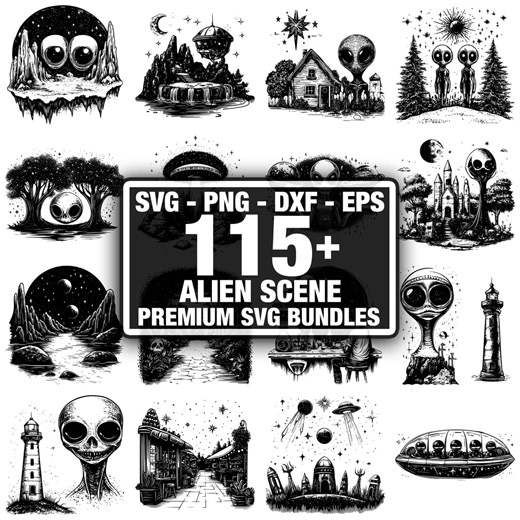 120+ Alien Scene Bundle, UFO and Space Encounters, Instant Download Png, Dxf, Eps, Svg - Etsy