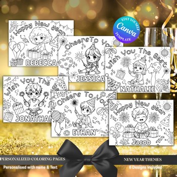 Personalized New Year Coloring Pages for Kids | Editable Name| New Year Activity