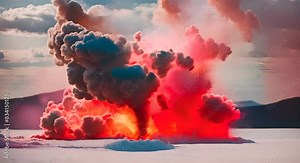 Dynamic explosion of colorful powder that creates bursts of different colors that float and move