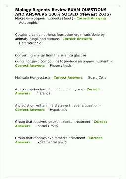 Biology Regents Review EXAM QUESTIONS AND ANSWERS 100 SOLVED Newest 2025