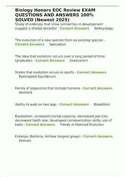 Biology Honors EOC Review EXAM QUESTIONS AND ANSWERS 100 SOLVED Newest 2025