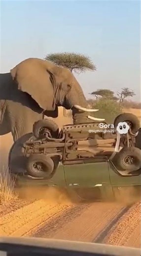 🐘 Massive Elephant Uses Its Trunk to Flip a Tourist Car! #goviral #elephant