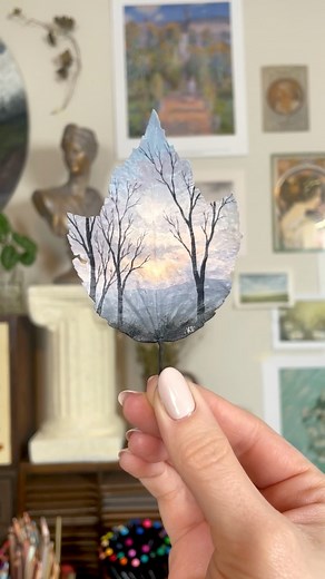 “In Between Seasons” - a collection of 15 little painted leaves. Available tomorrow 🌱#artdetails #artcollection #landscapepainting #fineart #leafpainting #acrylicpainting #natureart #natureartist #preservedleaf #leafart #winterart | Katie Brooks Art