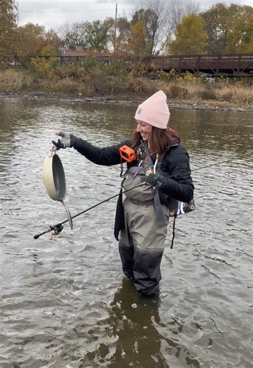 Fishing is like a box of chocolates, never know what you’re gonna get😅 #explore #outdoors #fishing #fishtok #fyp #girlswhofish #wading #simmsfishing #nature #riverfishing #fallfishing #stcroixrods #pan #fryingpan #carhartt #orvis