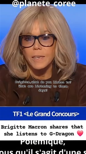 🌼g_dragon8818🌼 on Instagram: "Just sharing some fun facts that the influence of K-POP is so strong that even the French first lady herself shares that she's listening to K-POP to bond with her grandchild. The same as the shows host's daughter. A revealing moment of K-POP globalization. 🇰🇷 On 6 January 2026, during the program "Le Grand Concours" broadcast on TF1. Mrs. Brigitte Macron stated that she listens to K-POP, such as Black pink, BTS, Stray Kids and of course, G-DRAGON❤️! @xxxibgdrgn 